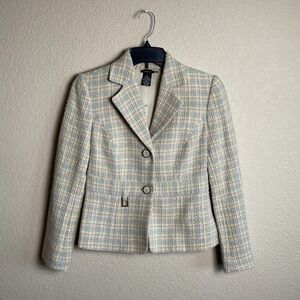 Sandra Womens 2P Pastel Colored Tweed Button Up Blazer‎ Jacket Chic Office Wear